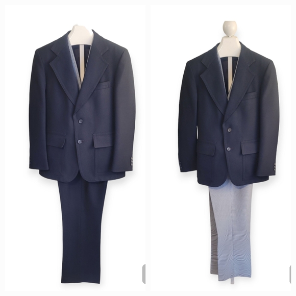 Vintage 70s Blue Polyester 4pc Suit - Picture 3 of 11